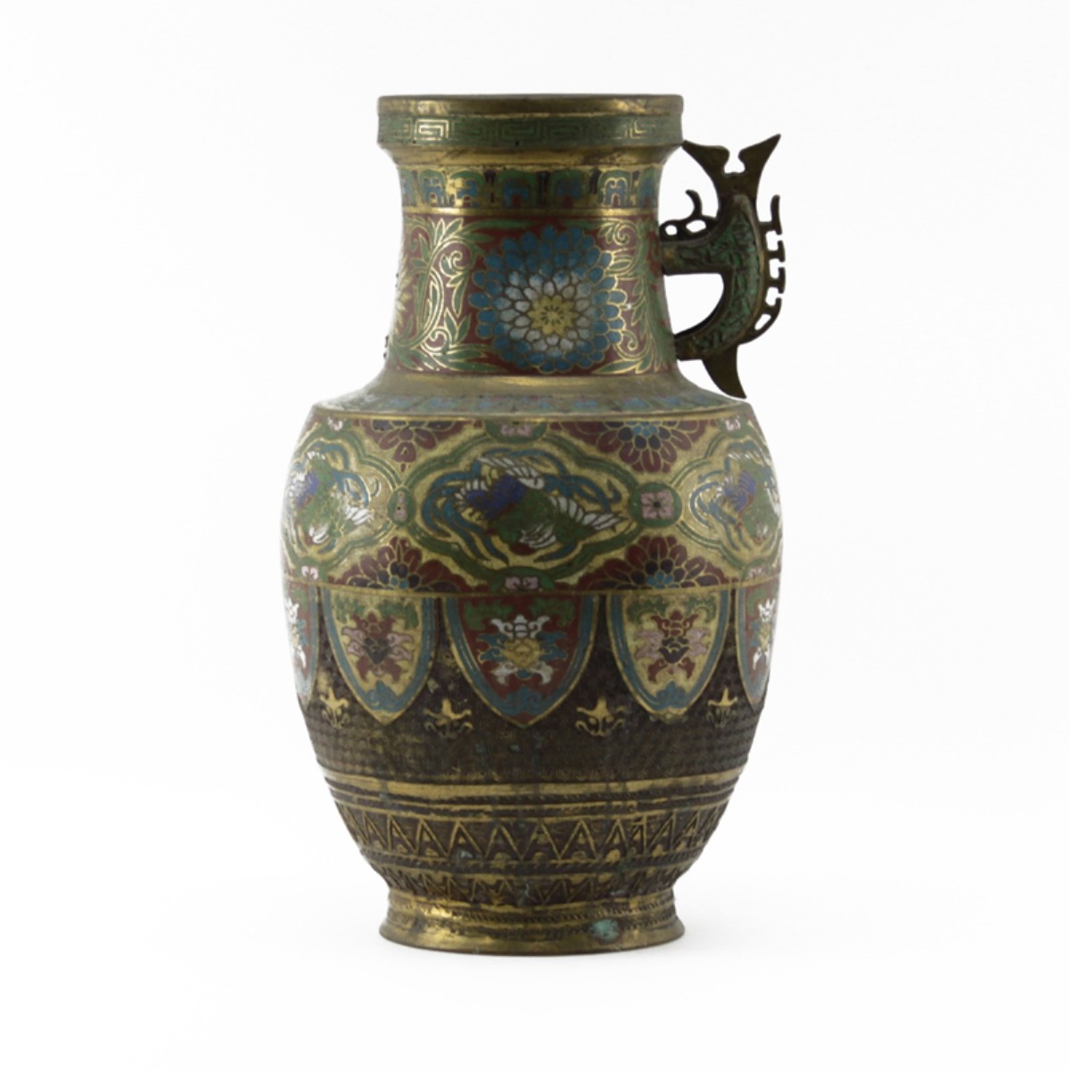 Antique Japanese Bronze Champlevé Vase