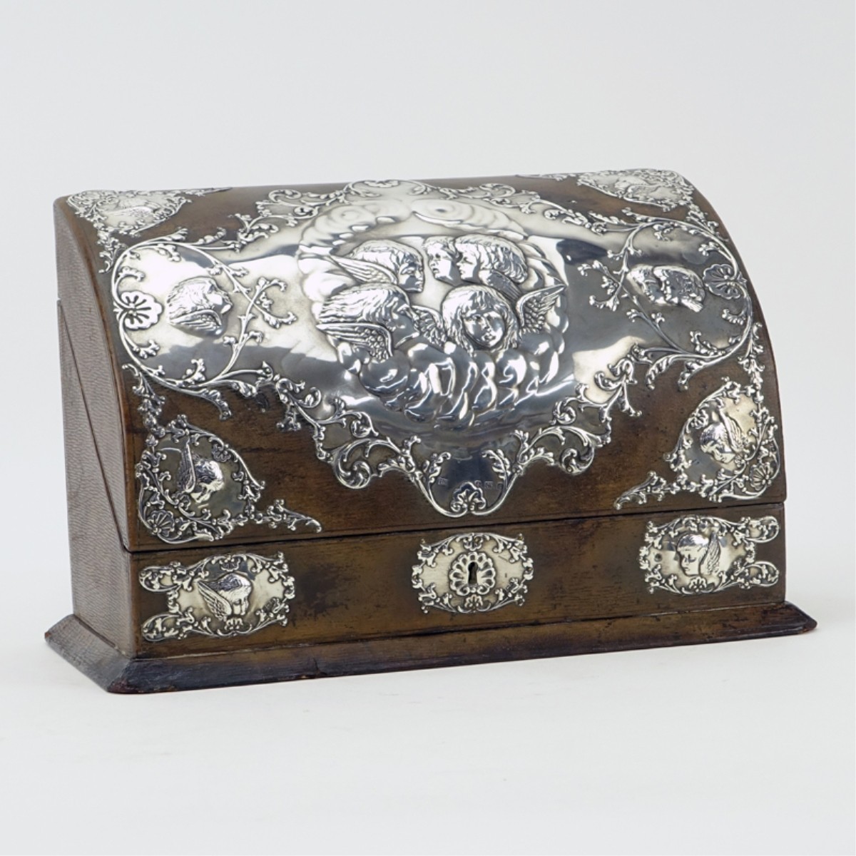 Early 19C English Leather & Silver Stationary Box