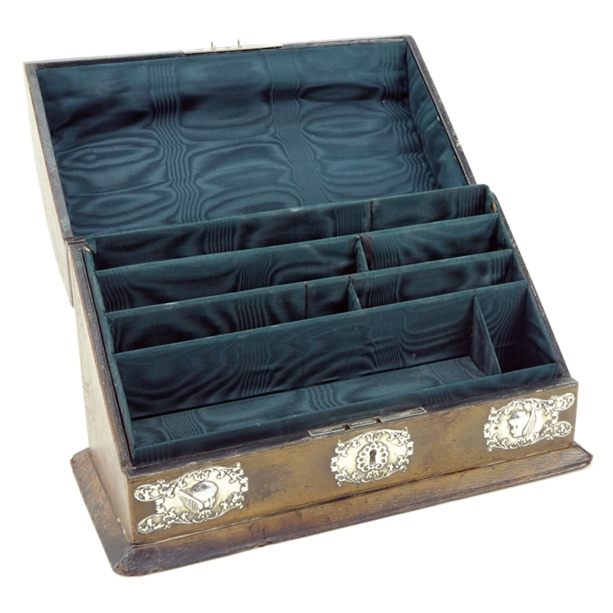 Early 19C English Leather & Silver Stationary Box