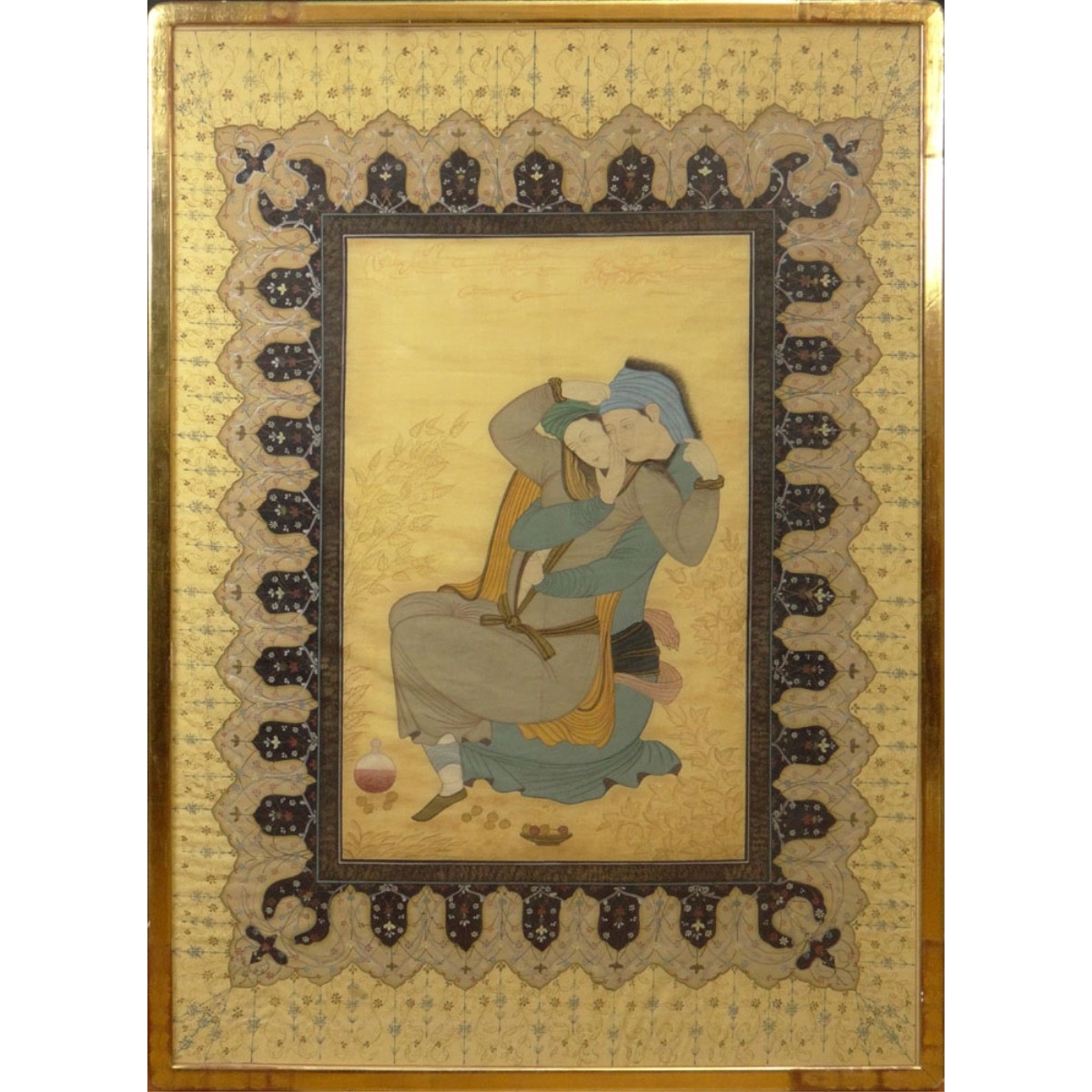 19/20C Persian Watercolor "The Embrace"