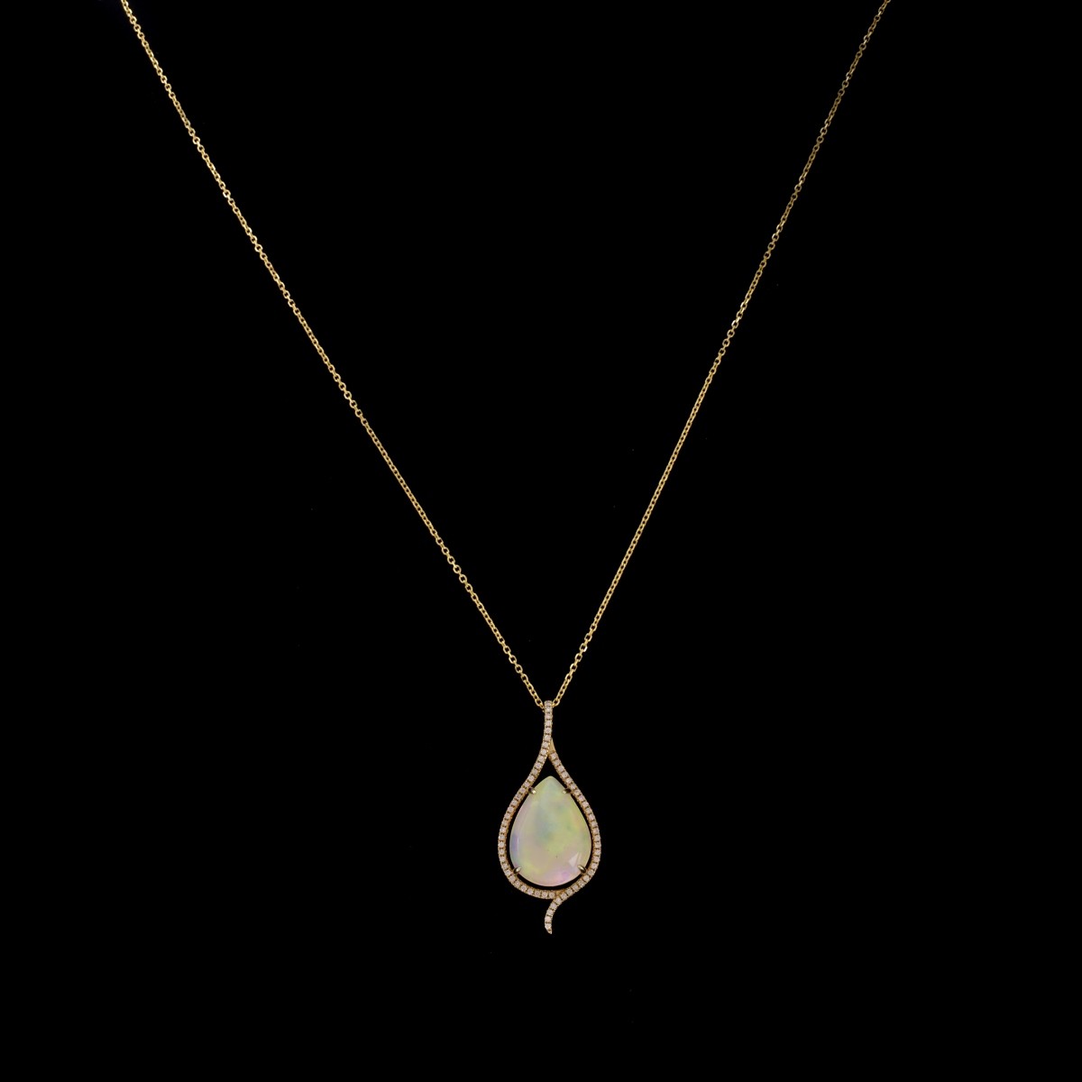 Opal, Diamond and 14K Pendant Necklace