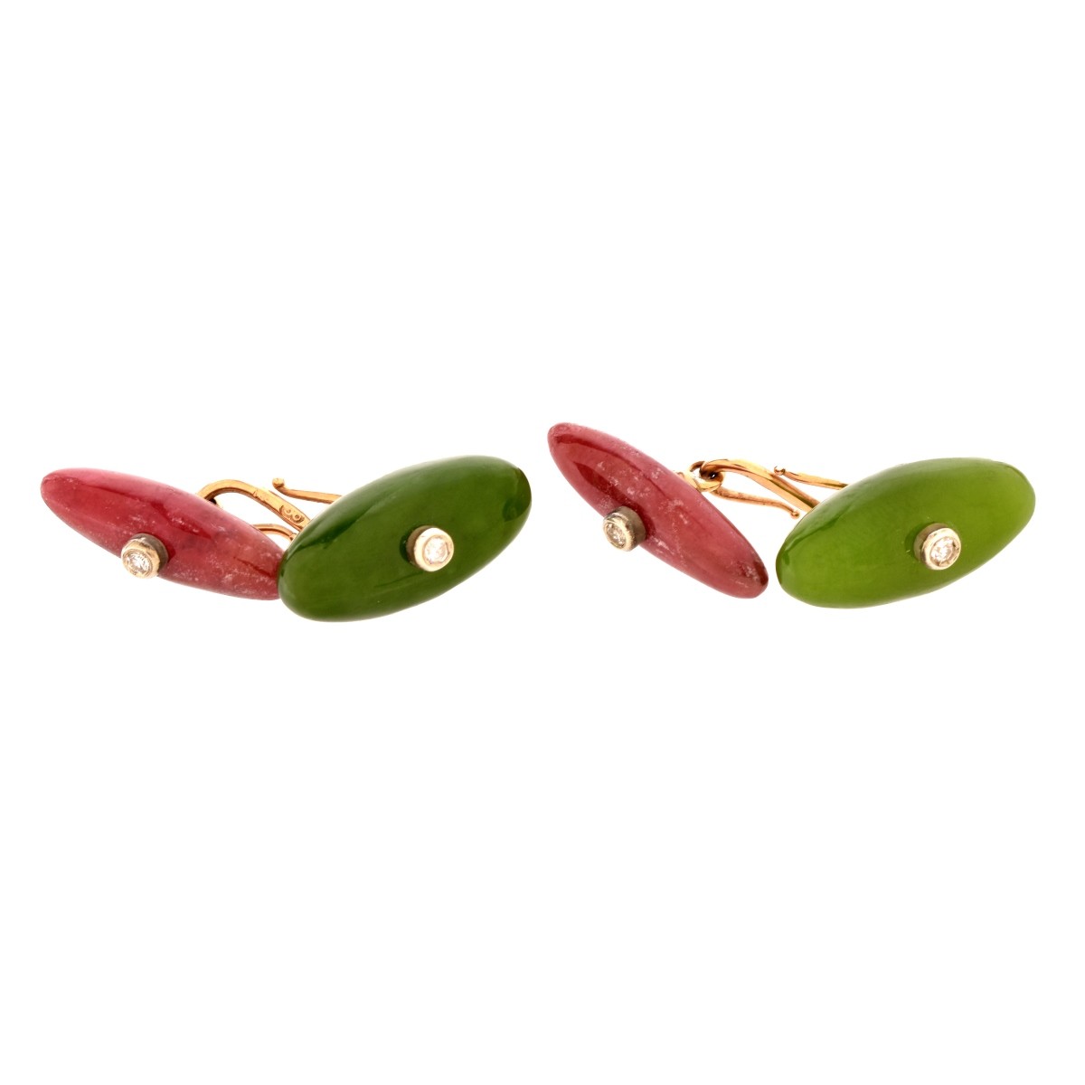 Faberge Jade, Rhodonite and 14K Cufflinks