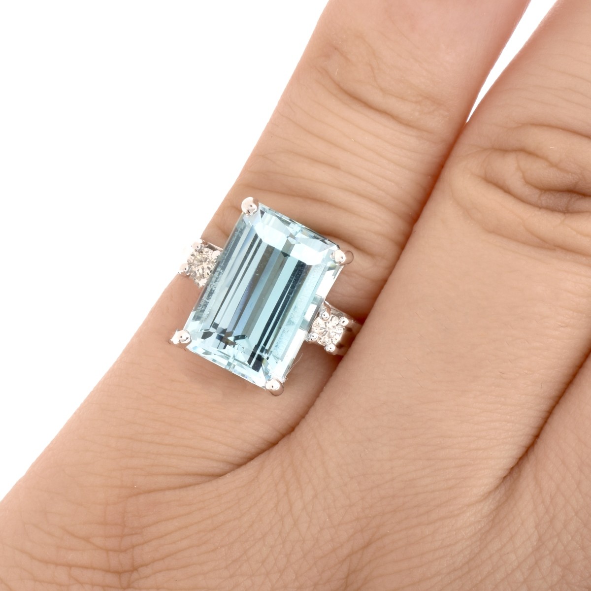 Aquamarine, Diamond and 14K Gold Ring