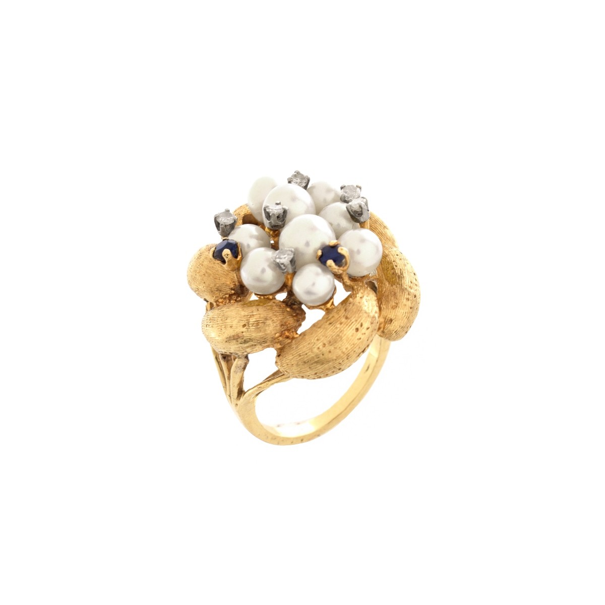 Pearl, Diamond, Sapphire and 14K Ring