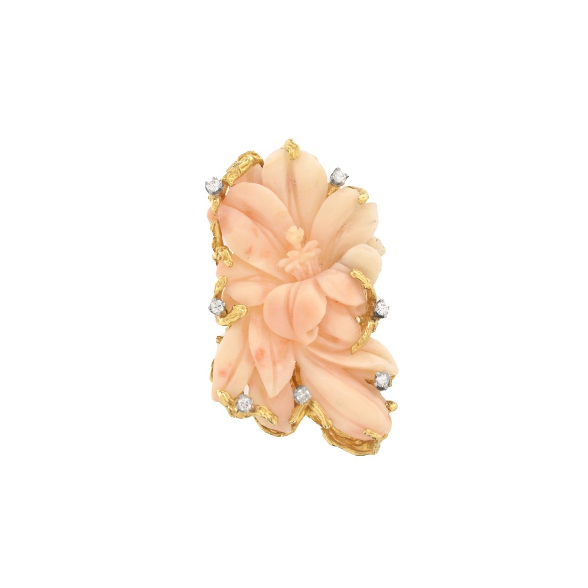 Coral, Diamond and 18K Ring