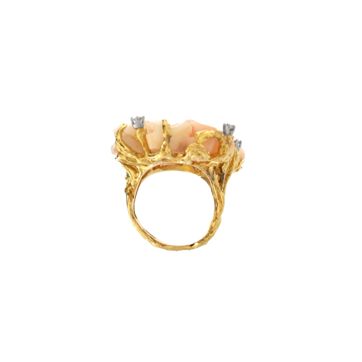 Coral, Diamond and 18K Ring