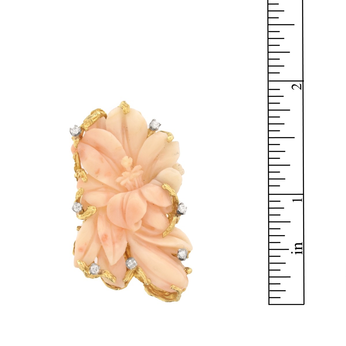 Coral, Diamond and 18K Ring