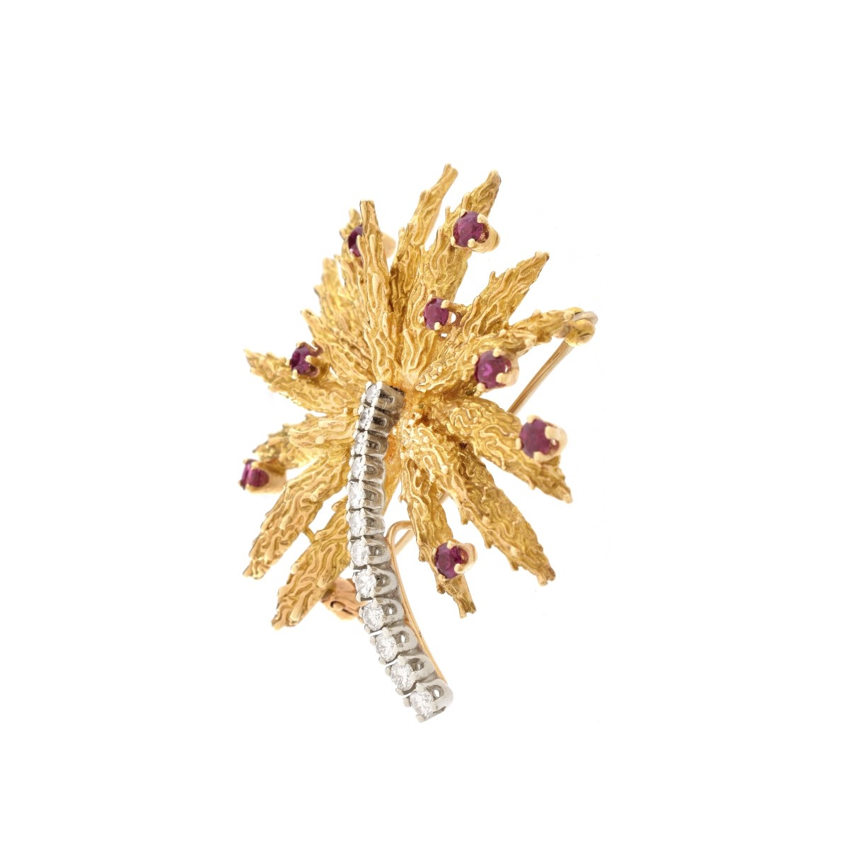 Diamond, Ruby and 14K Brooch