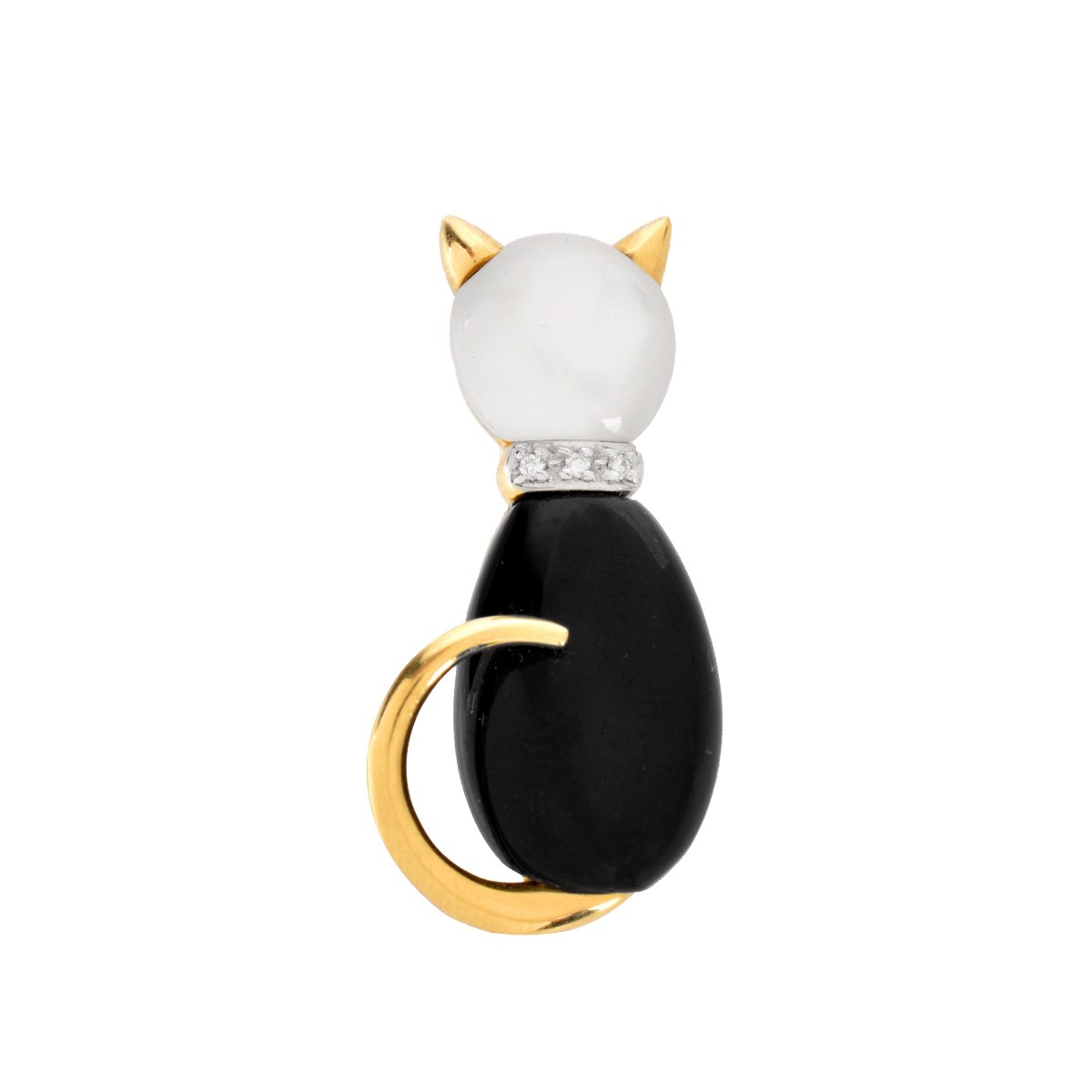 Diamond, Onyx, MOP and 14K Cat Pin