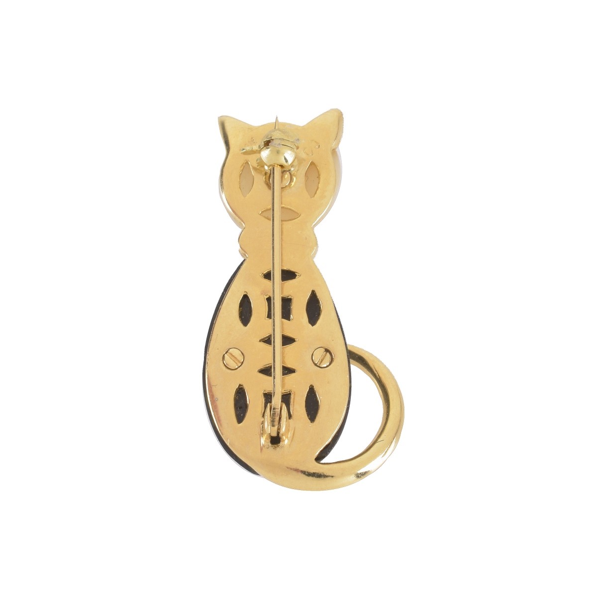 Diamond, Onyx, MOP and 14K Cat Pin