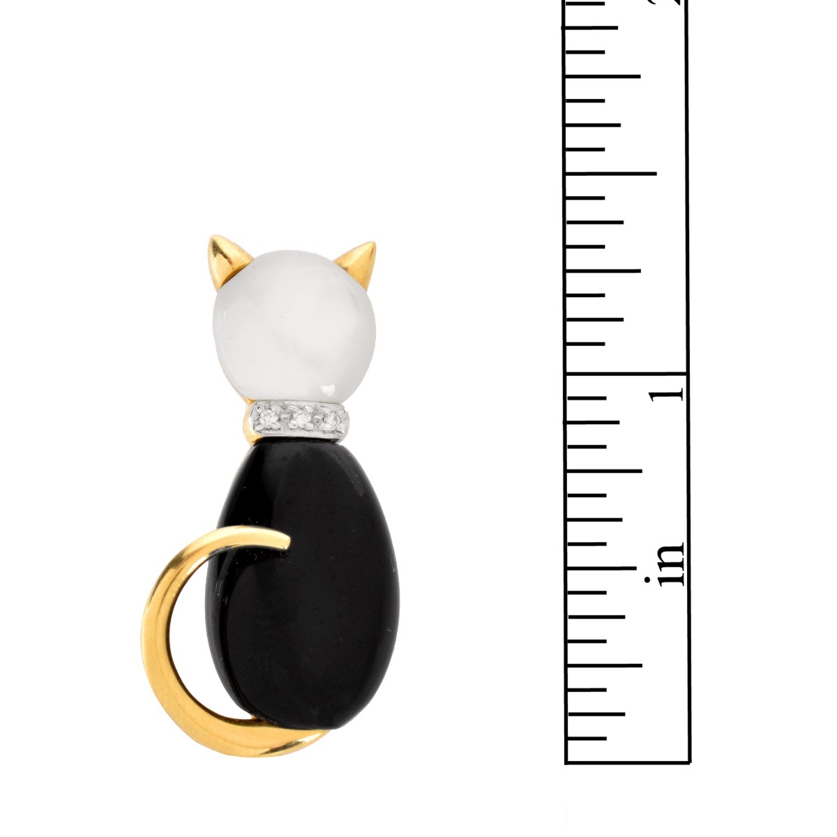 Diamond, Onyx, MOP and 14K Cat Pin