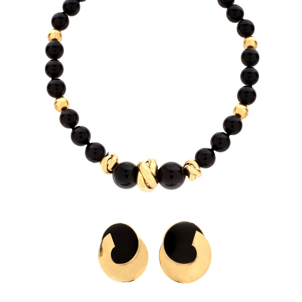 Onyx and 14K Necklace and Earrings