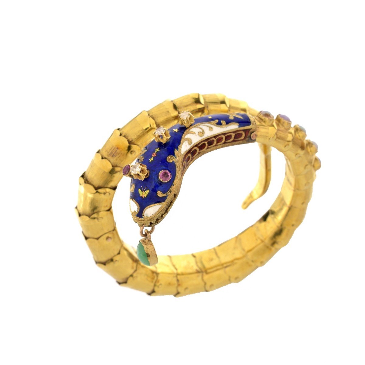 14K and Gemstone Snake Bangle