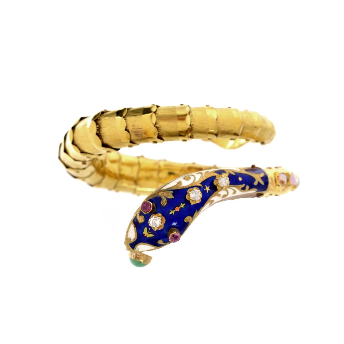 14K and Gemstone Snake Bangle