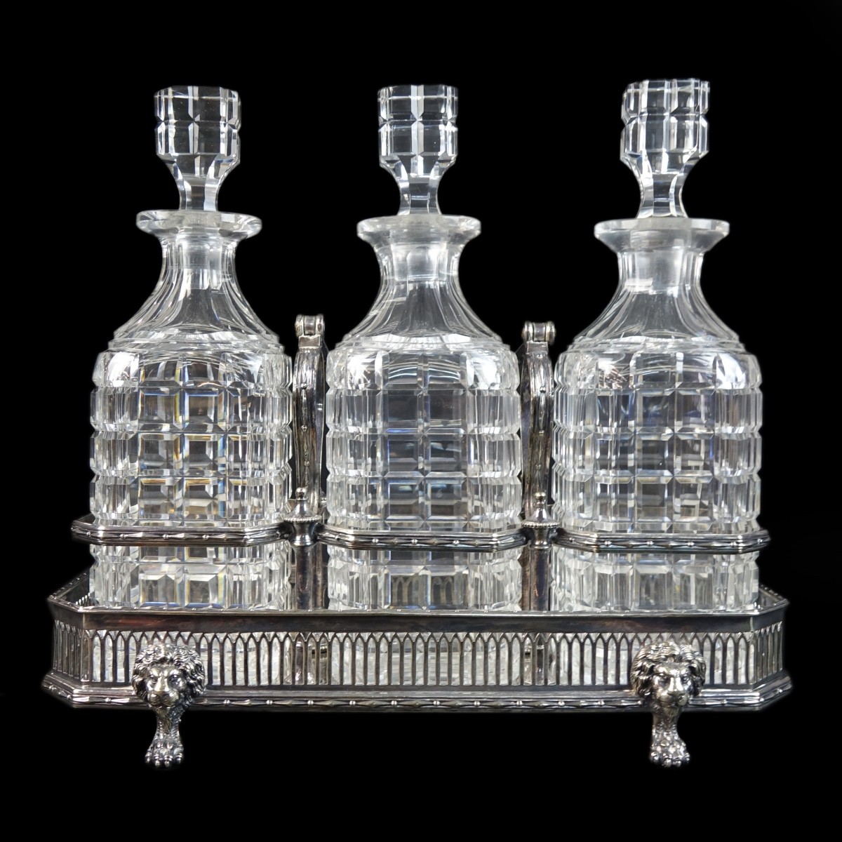 Antique English Tantalus Three Decanter Set