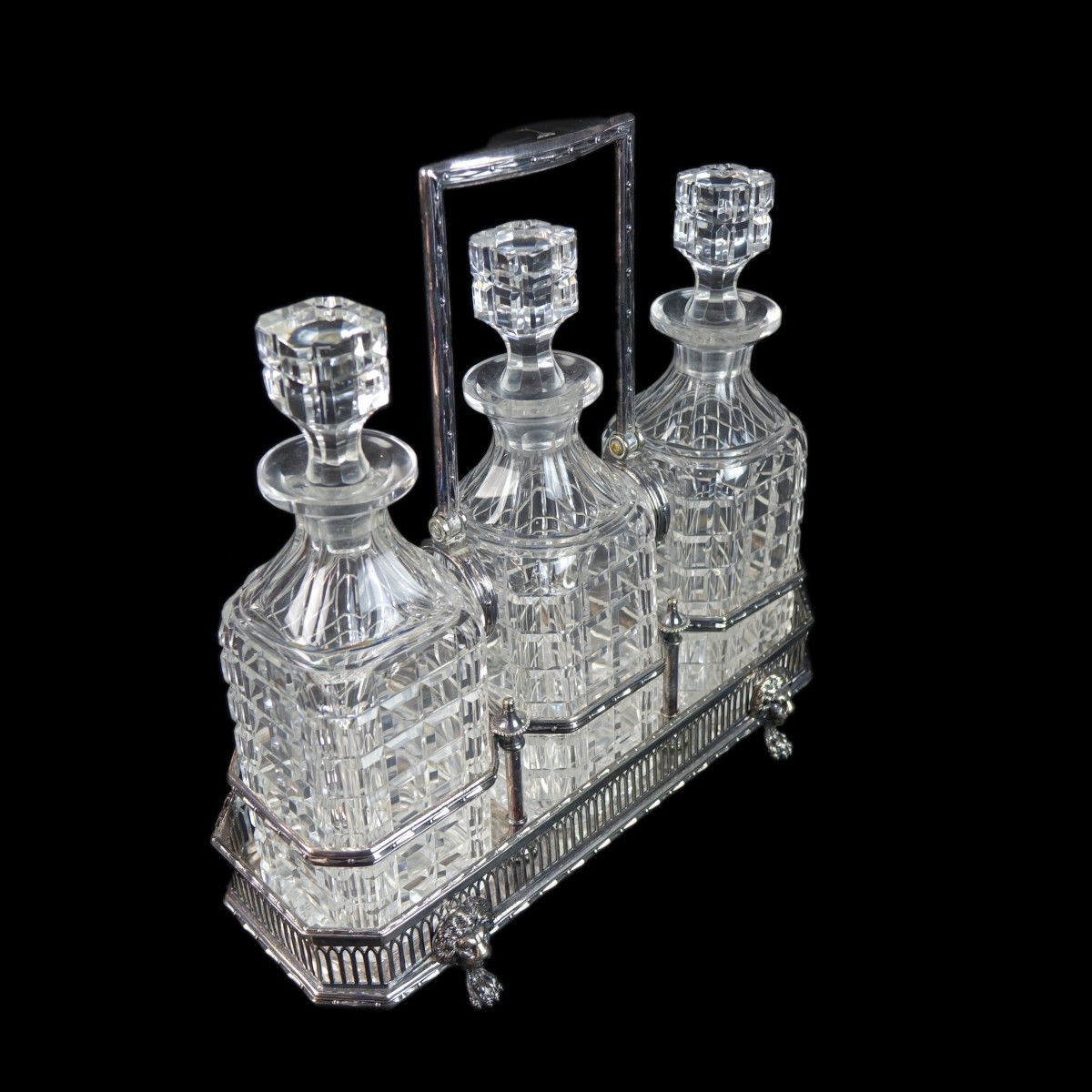Antique English Tantalus Three Decanter Set