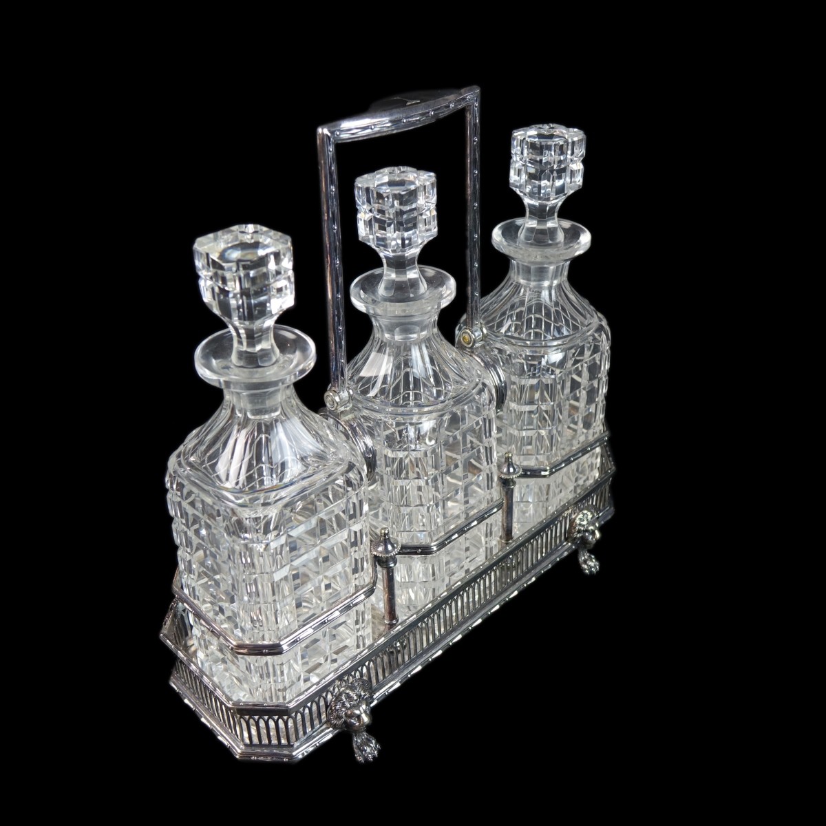 Antique English Tantalus Three Decanter Set