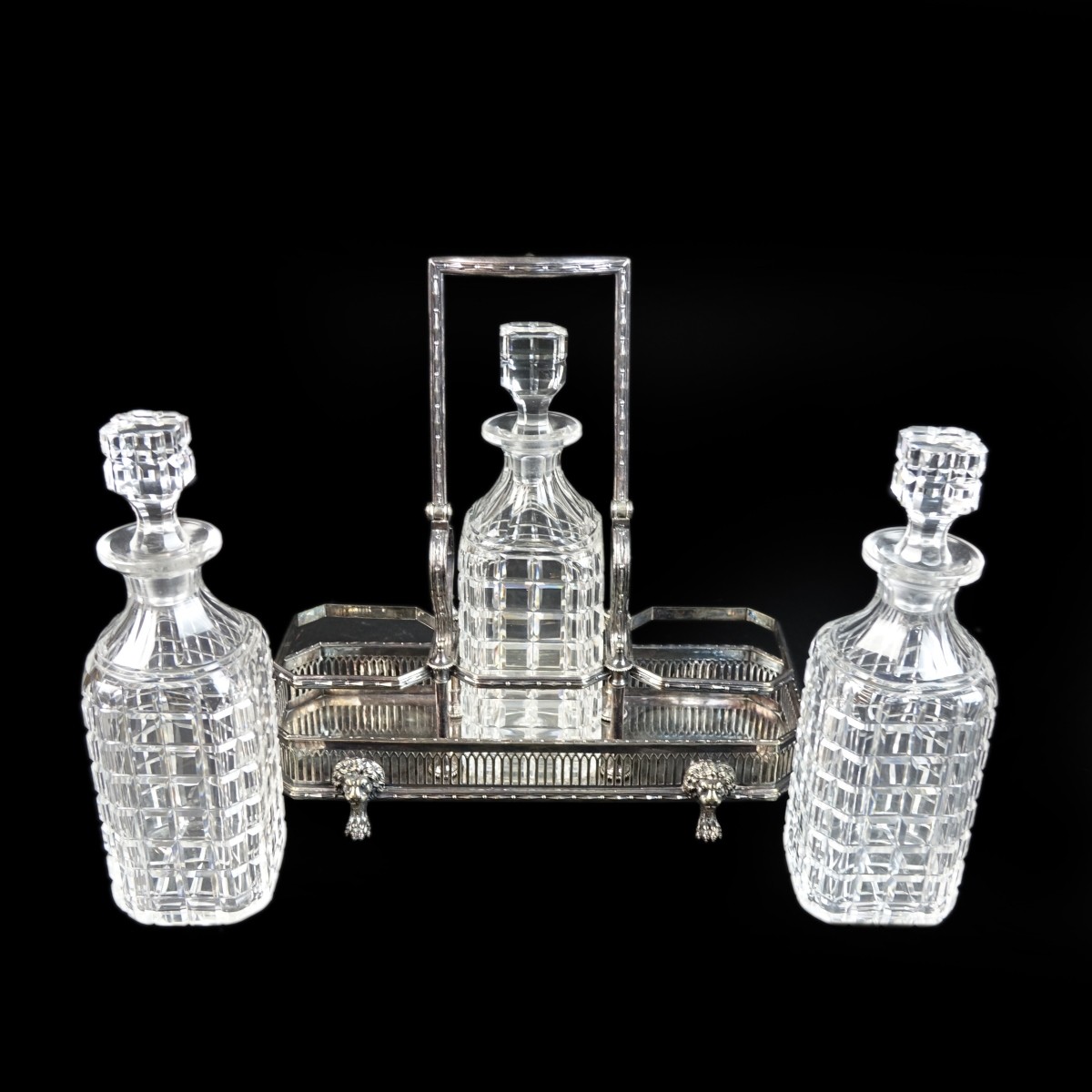 Antique English Tantalus Three Decanter Set