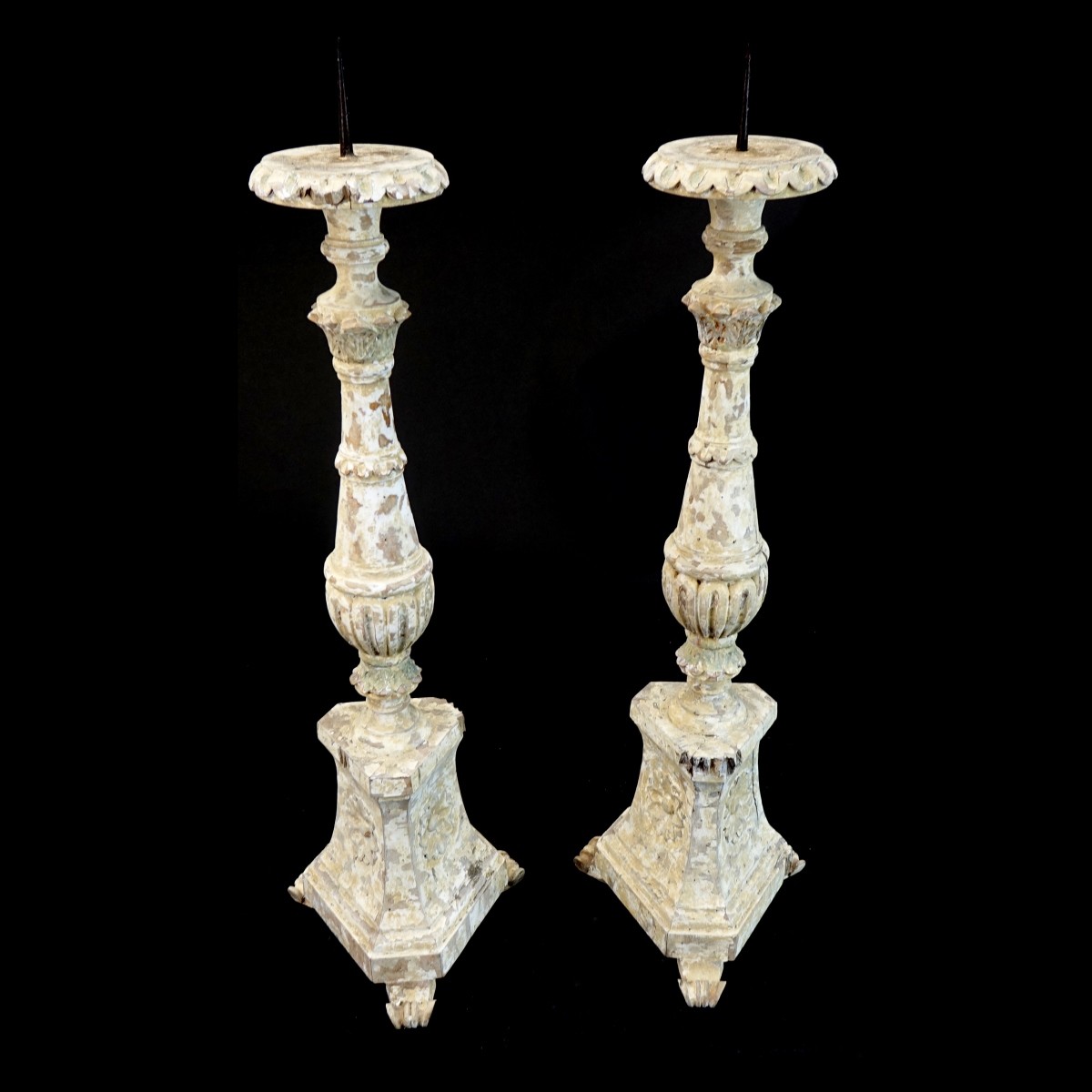 Pr Carved Wooden Pricket Candlesticks