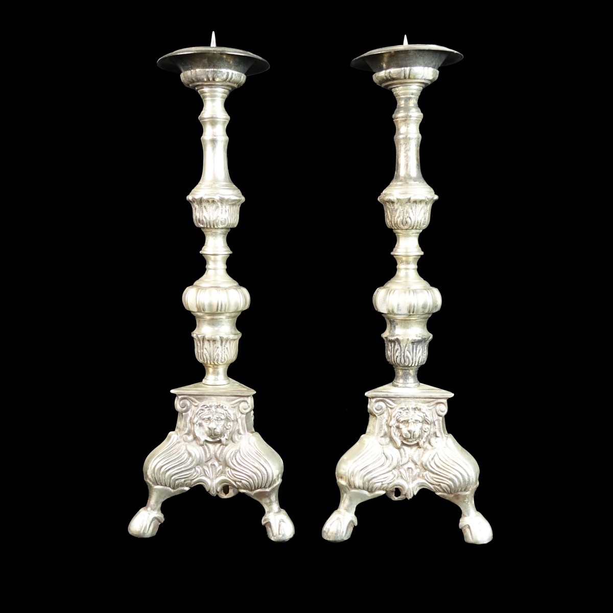 Pair Pricket Silvered Candlesticks