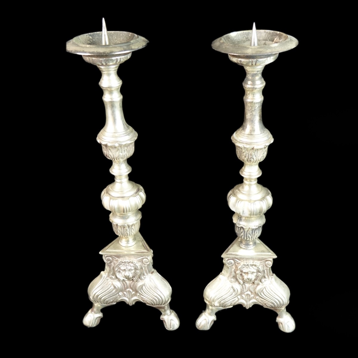 Pair Pricket Silvered Candlesticks