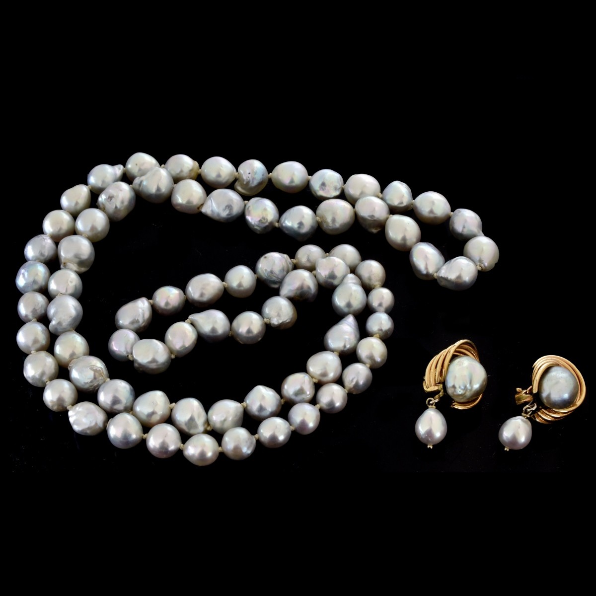 Grey Pearl Necklace and Earrings