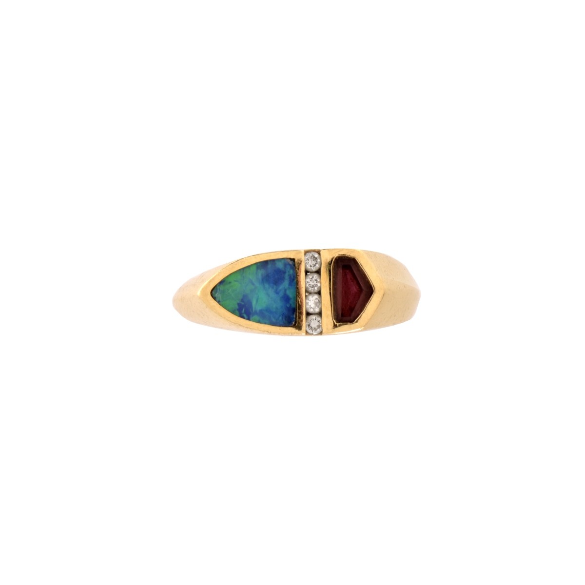 Opal, Ruby, Diamond and 14K Ring