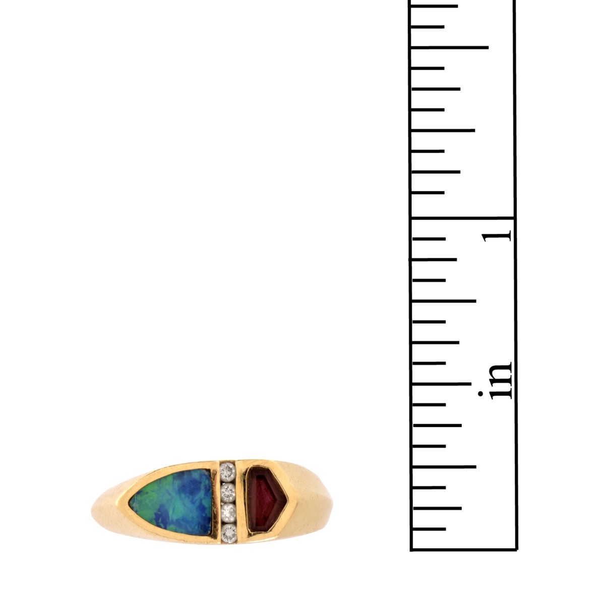 Opal, Ruby, Diamond and 14K Ring