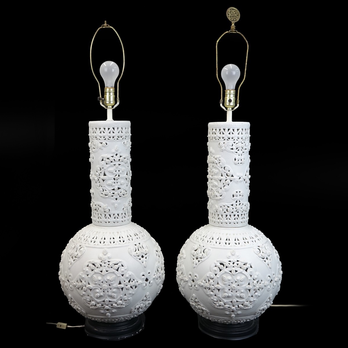 Lg Pr Porcelain Asian Reticulated Lamps