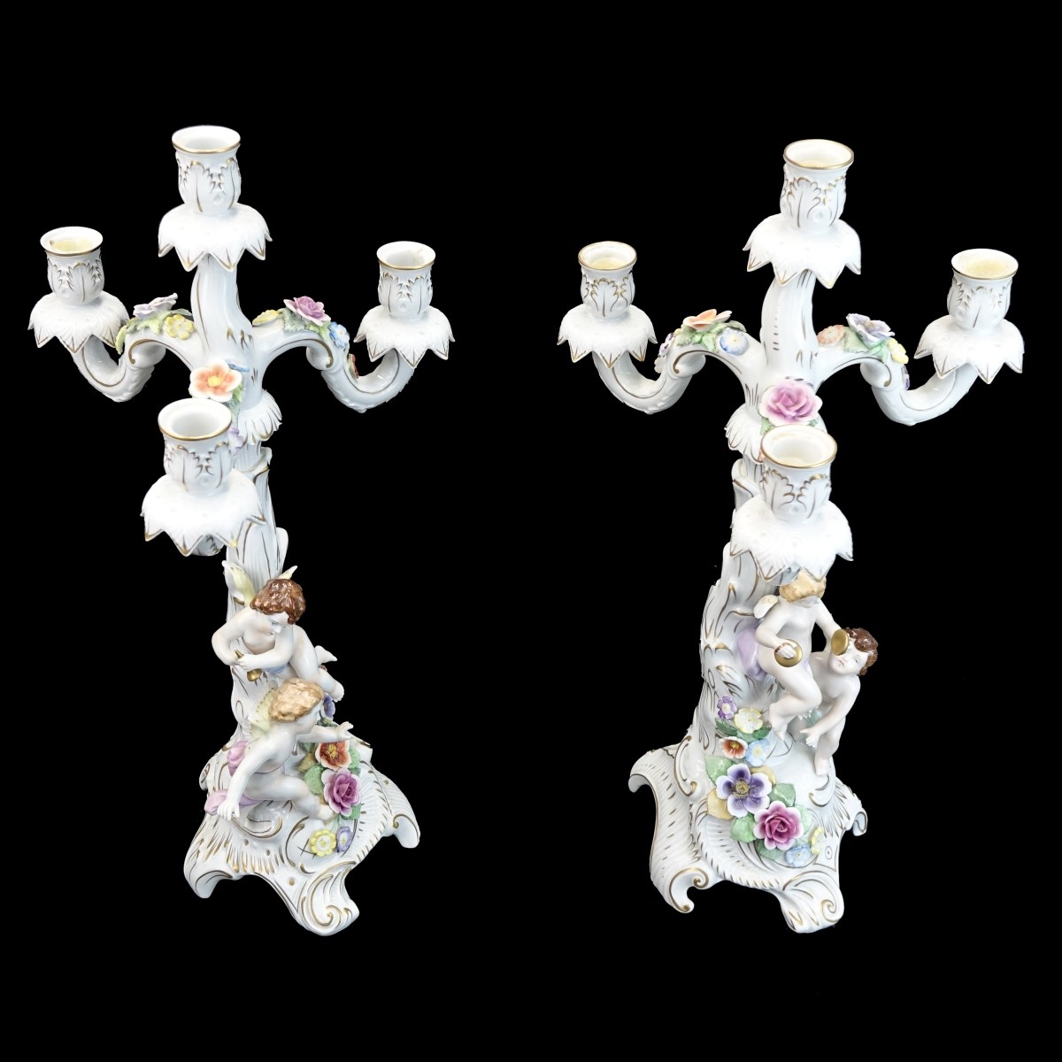 Lg Pr Schierholz Porcelain Candelabras