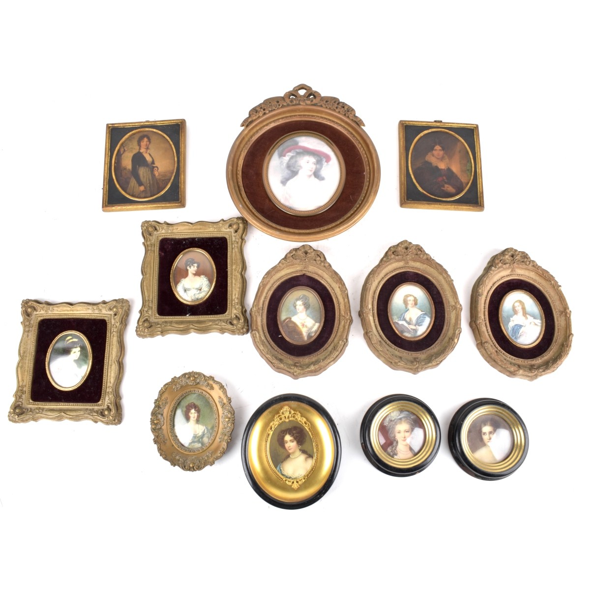 12 Antique style Miniature Portrait Prints