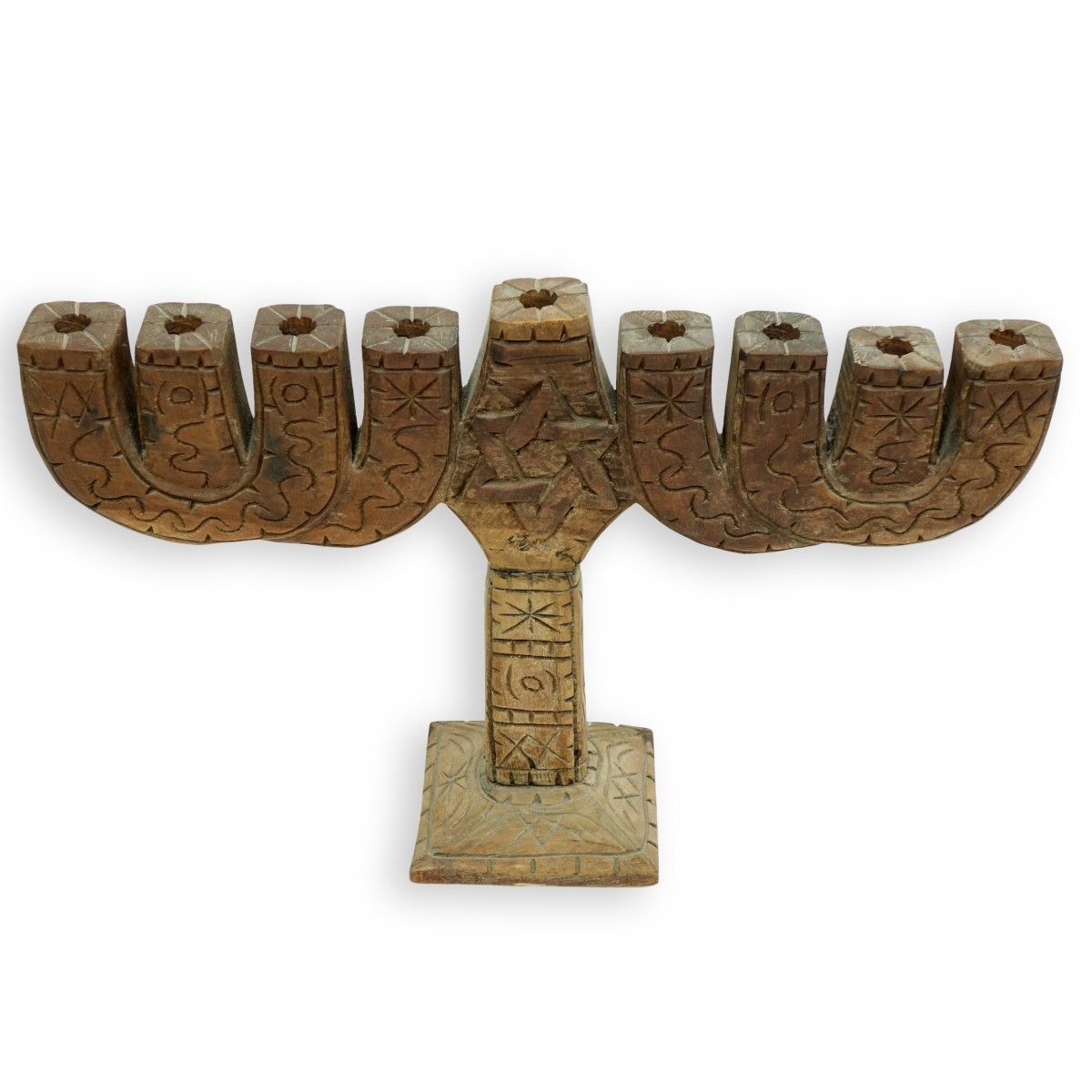 Vintage Hand Carved Wooden Menorah