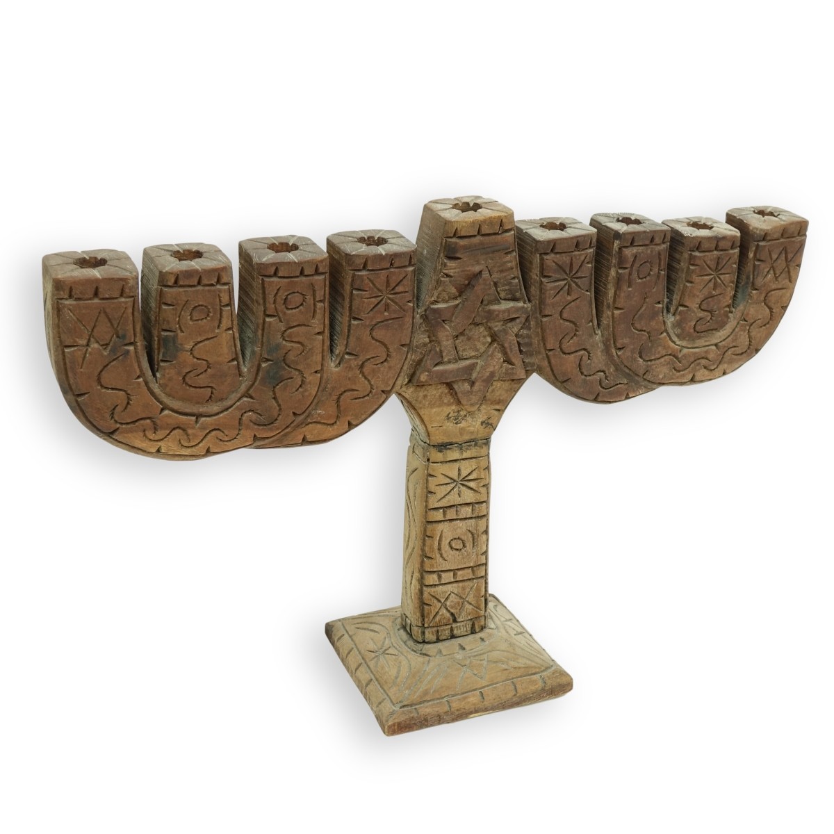 Vintage Hand Carved Wooden Menorah