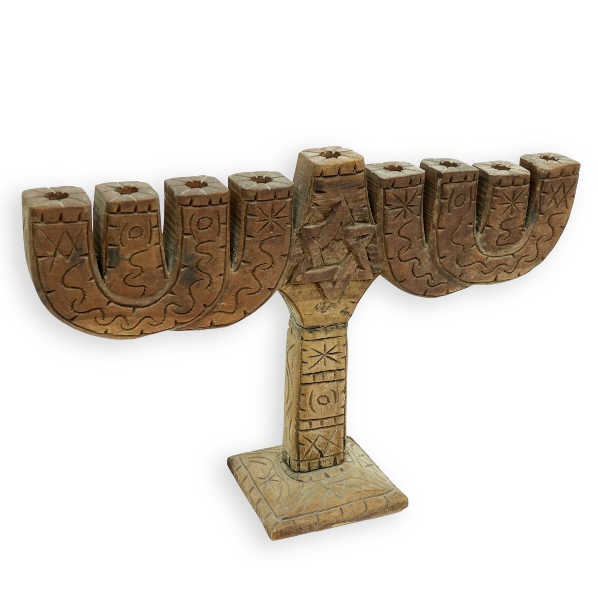 Vintage Hand Carved Wooden Menorah