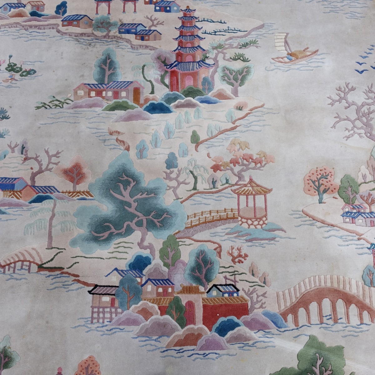 Large Chinese Scenic Wool Rug