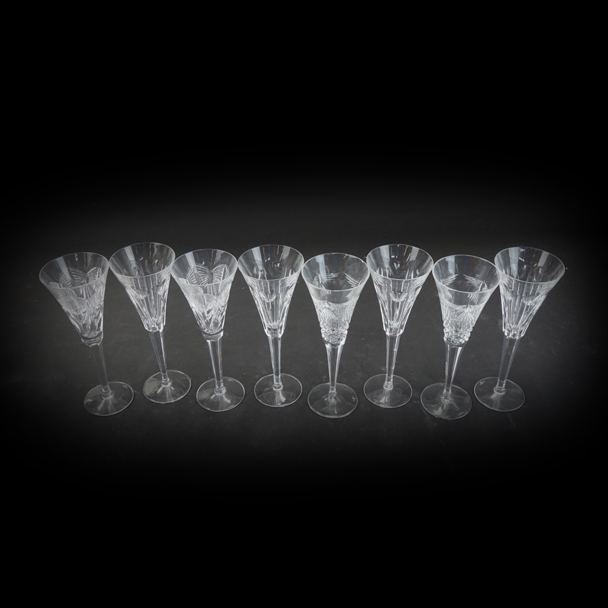 8 Waterford Crystal Fluted Champagne Glasses