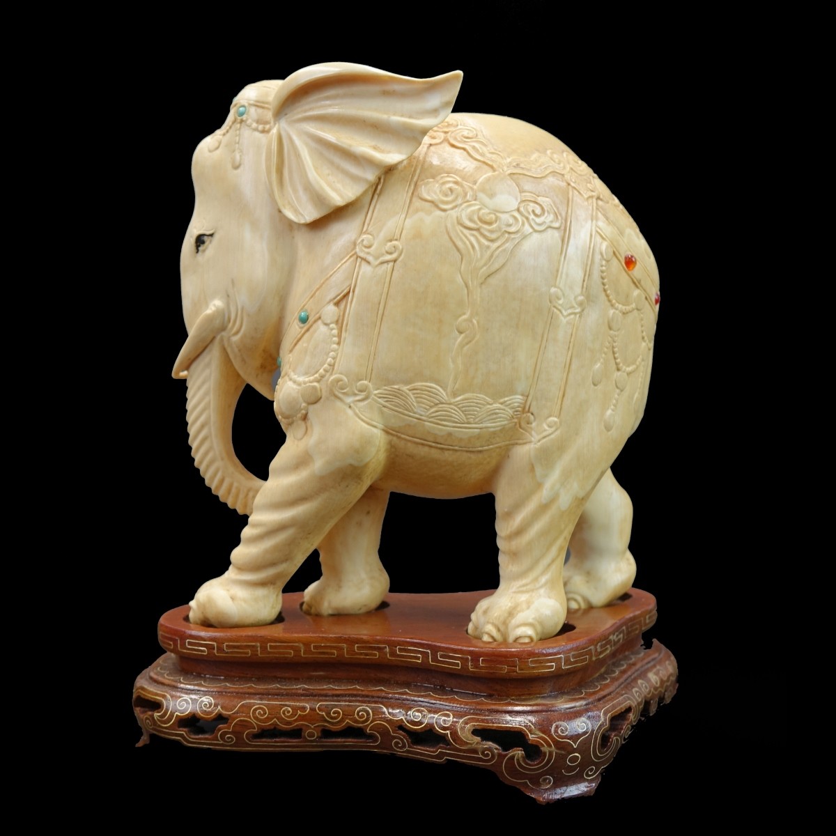 Carved and Jeweled Ivory Elephant