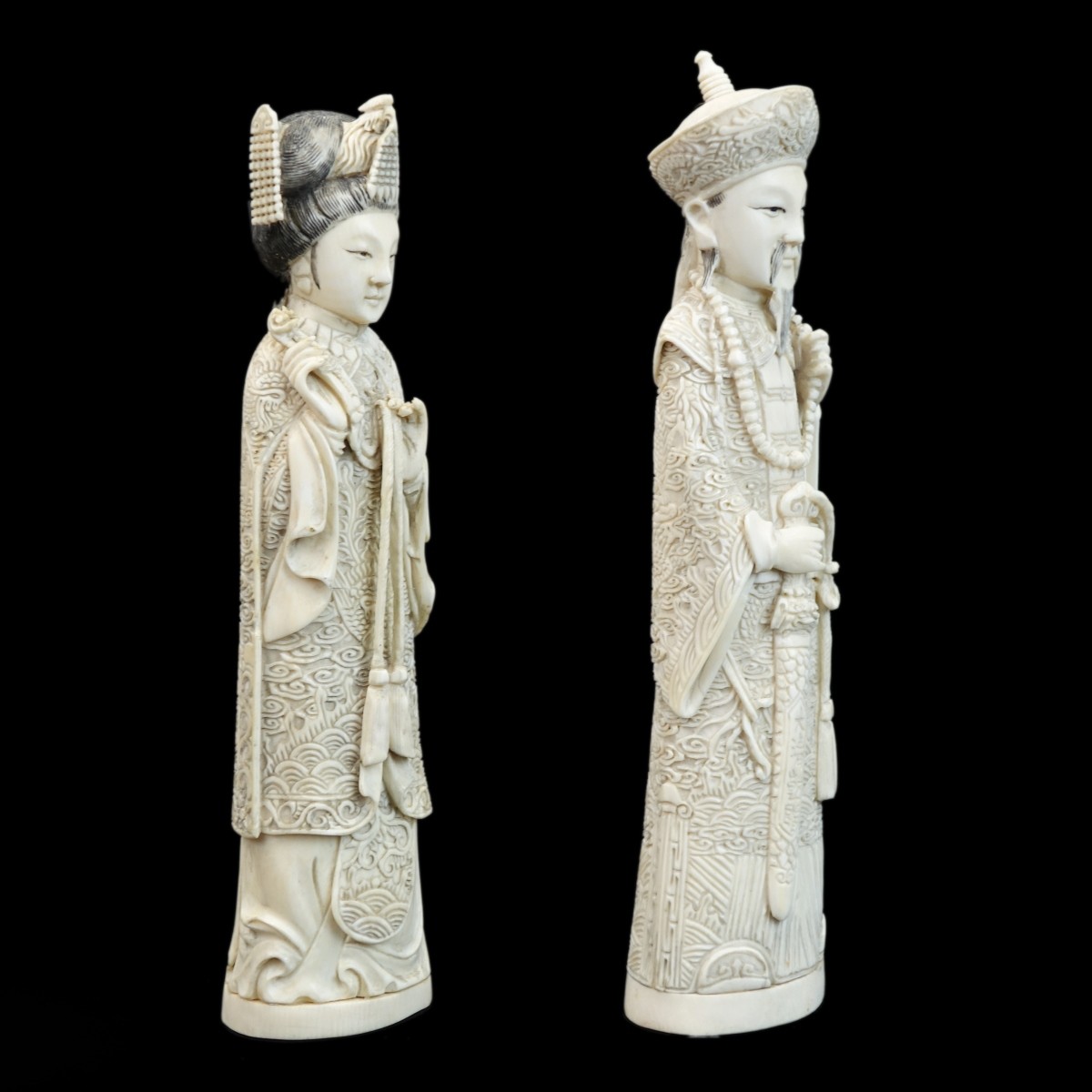 Pair Chinese Polychrome Ivory Figurines