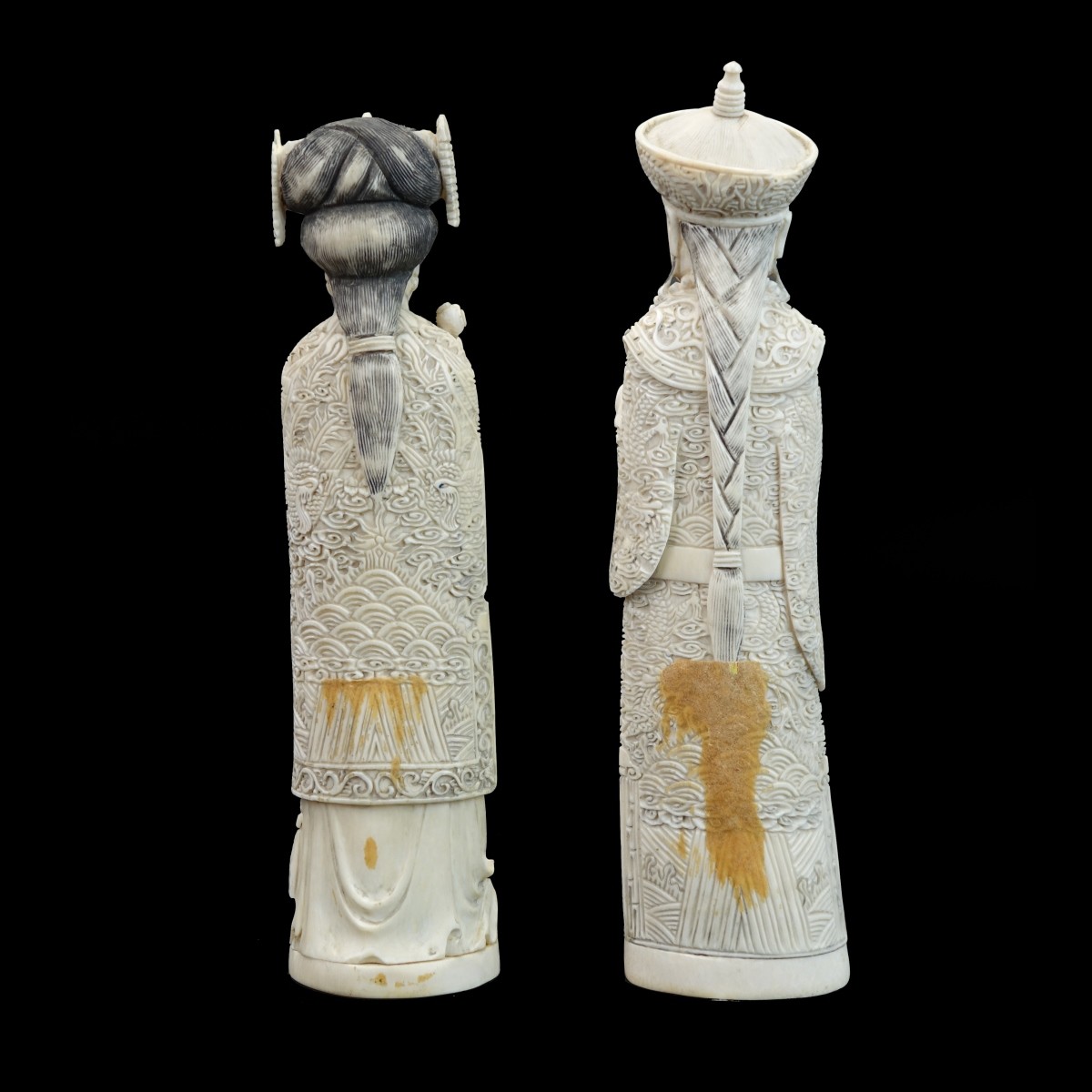 Pair Chinese Polychrome Ivory Figurines