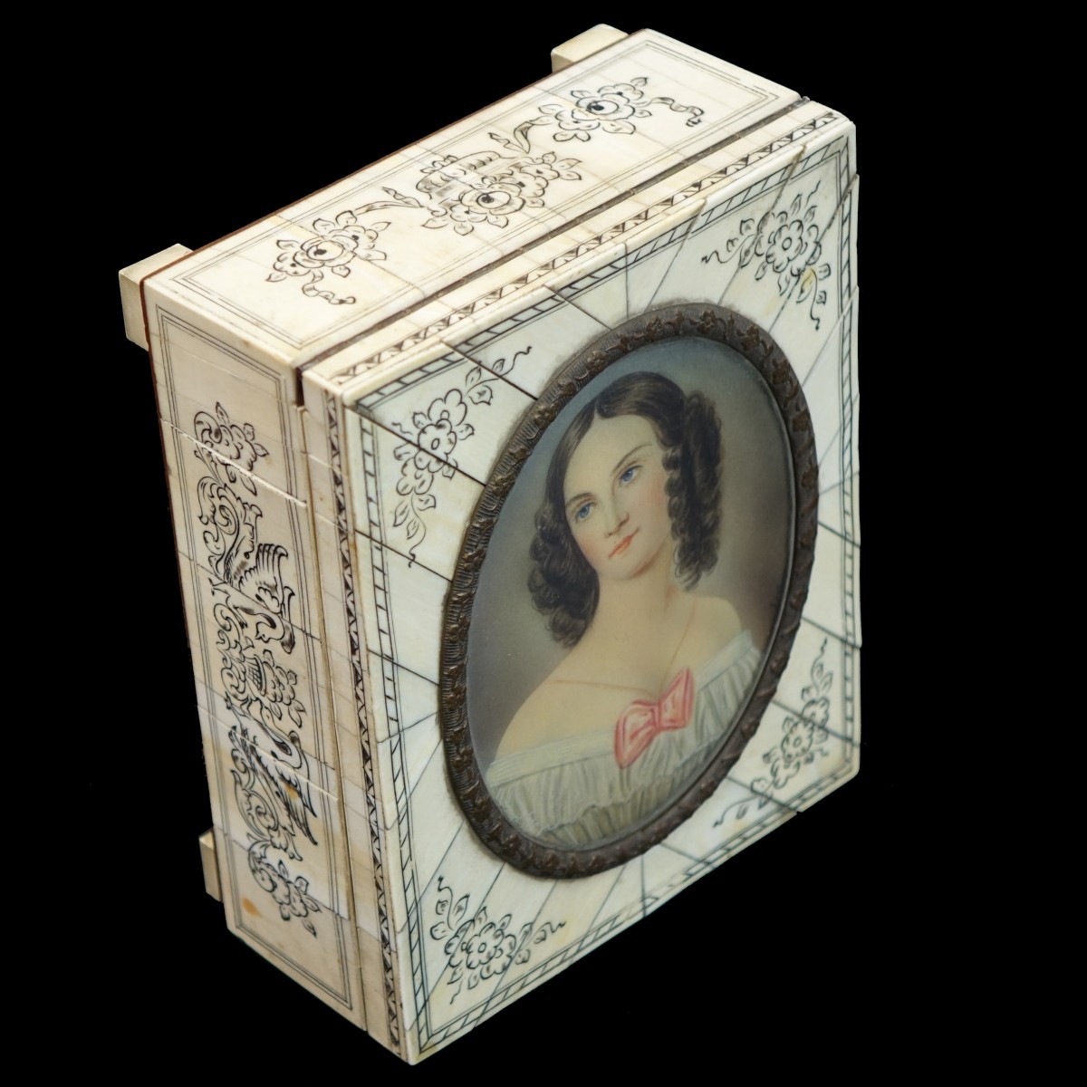 Antique HP Miniature on Ivory Box