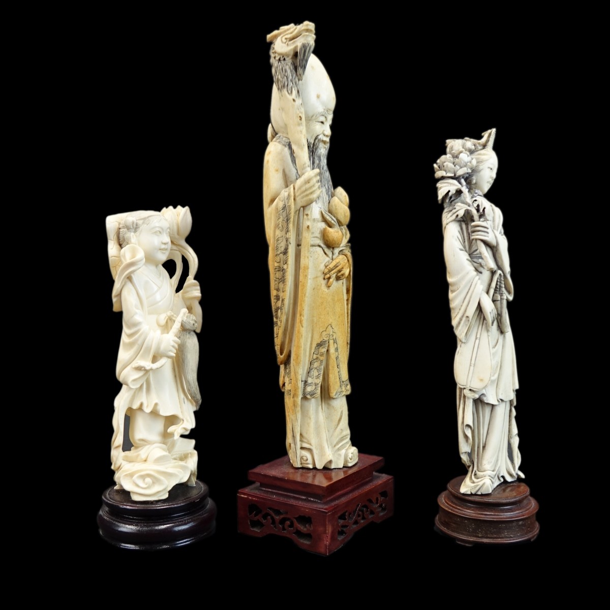 3 Antique Chinese Ivory Figurines