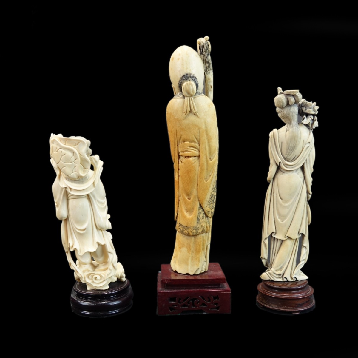 3 Antique Chinese Ivory Figurines