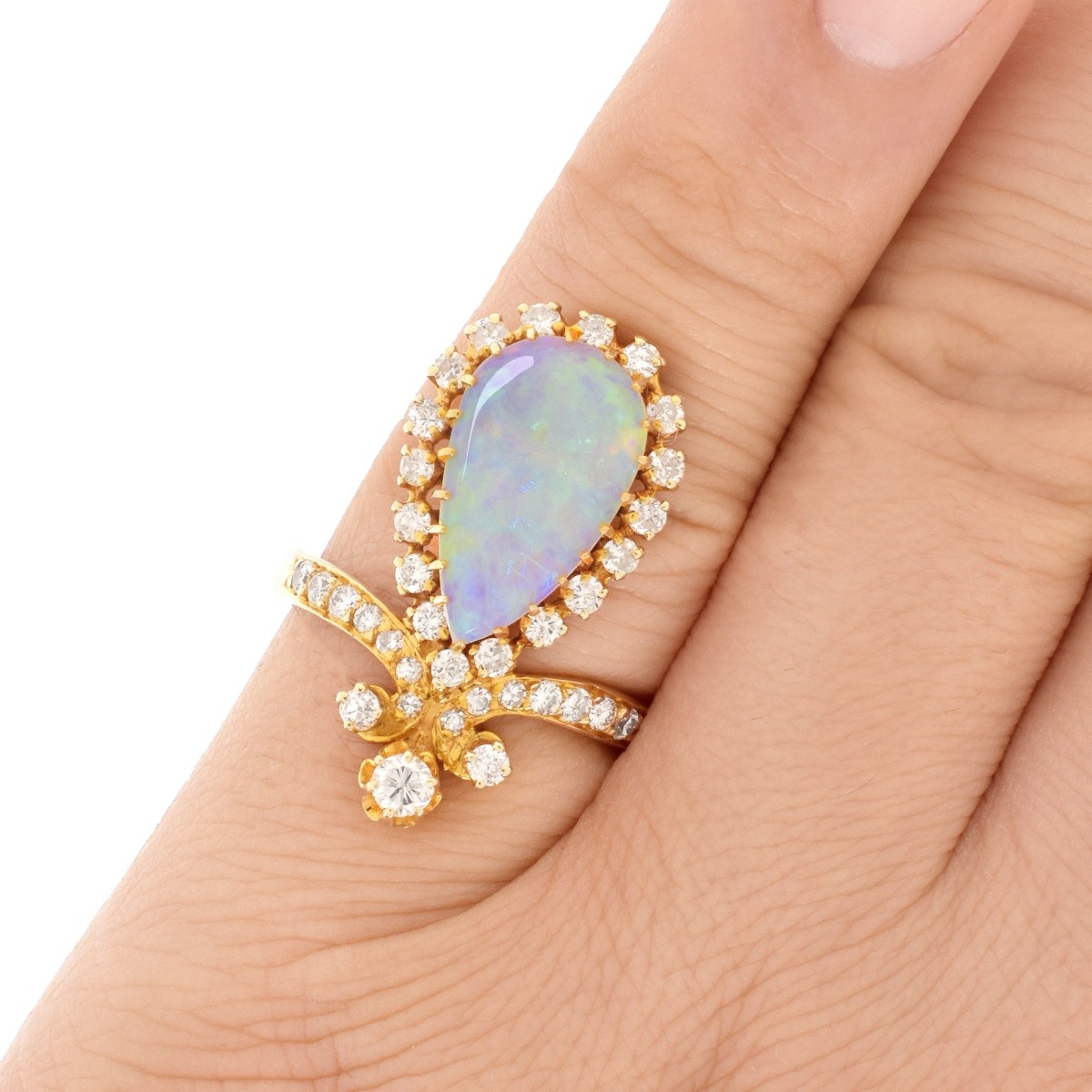 Opal, Diamond and 14K Ring