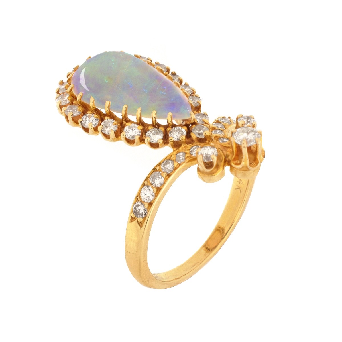 Opal, Diamond and 14K Ring