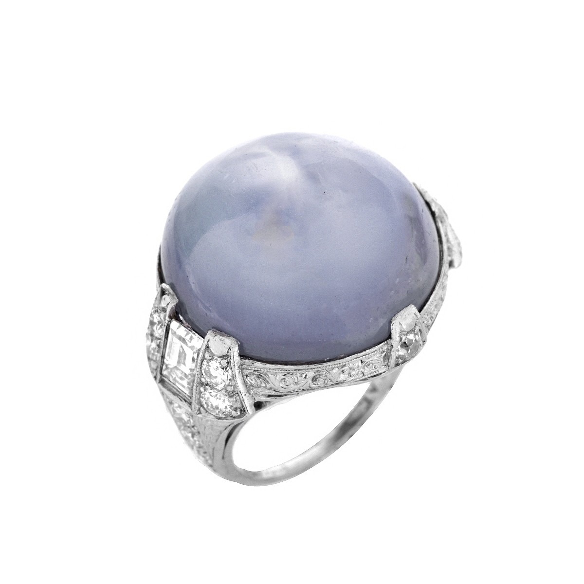 GIA Star Sapphire, Diamond and Platinum Ring