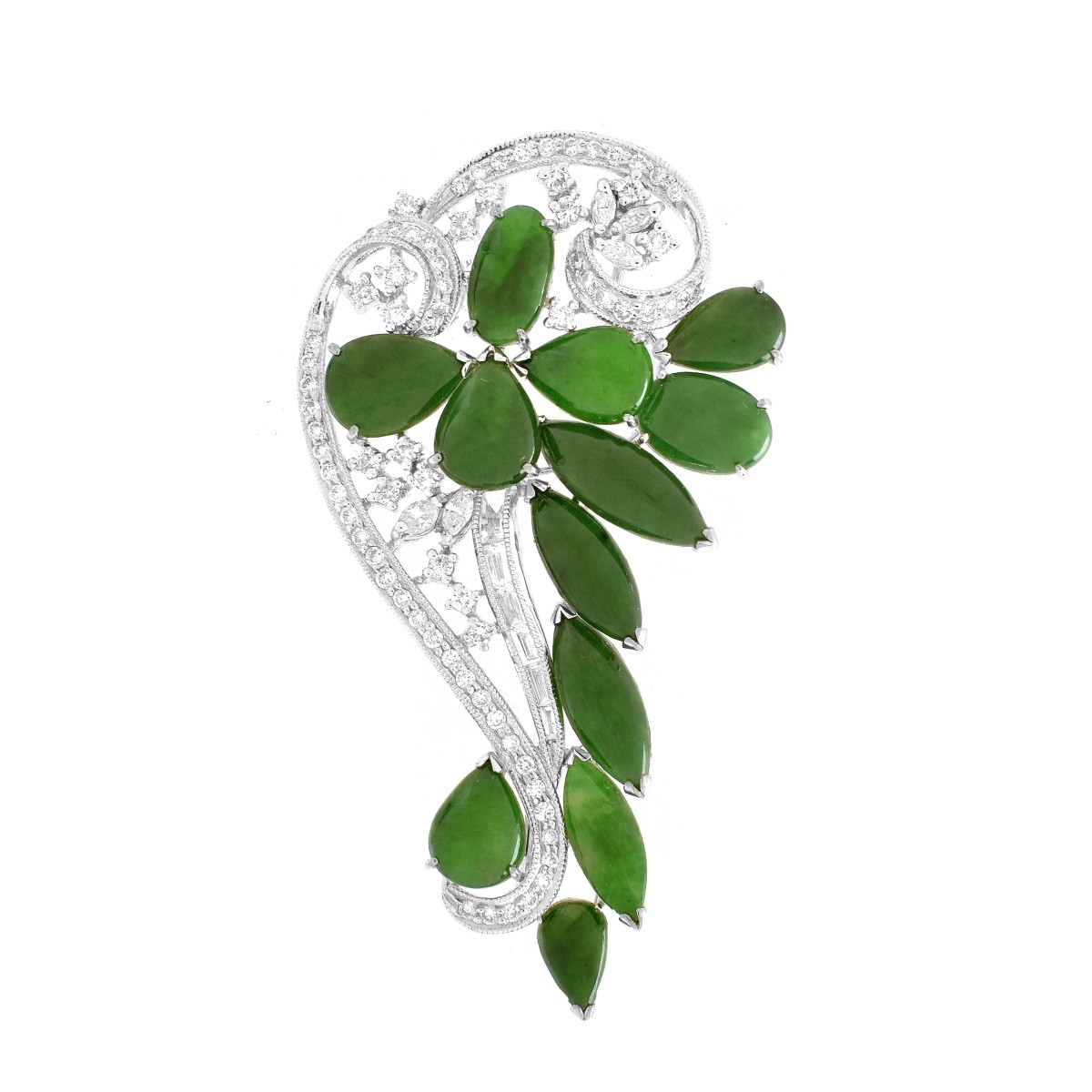 GIA Jadeite Jade, Diamond and 18K Brooch