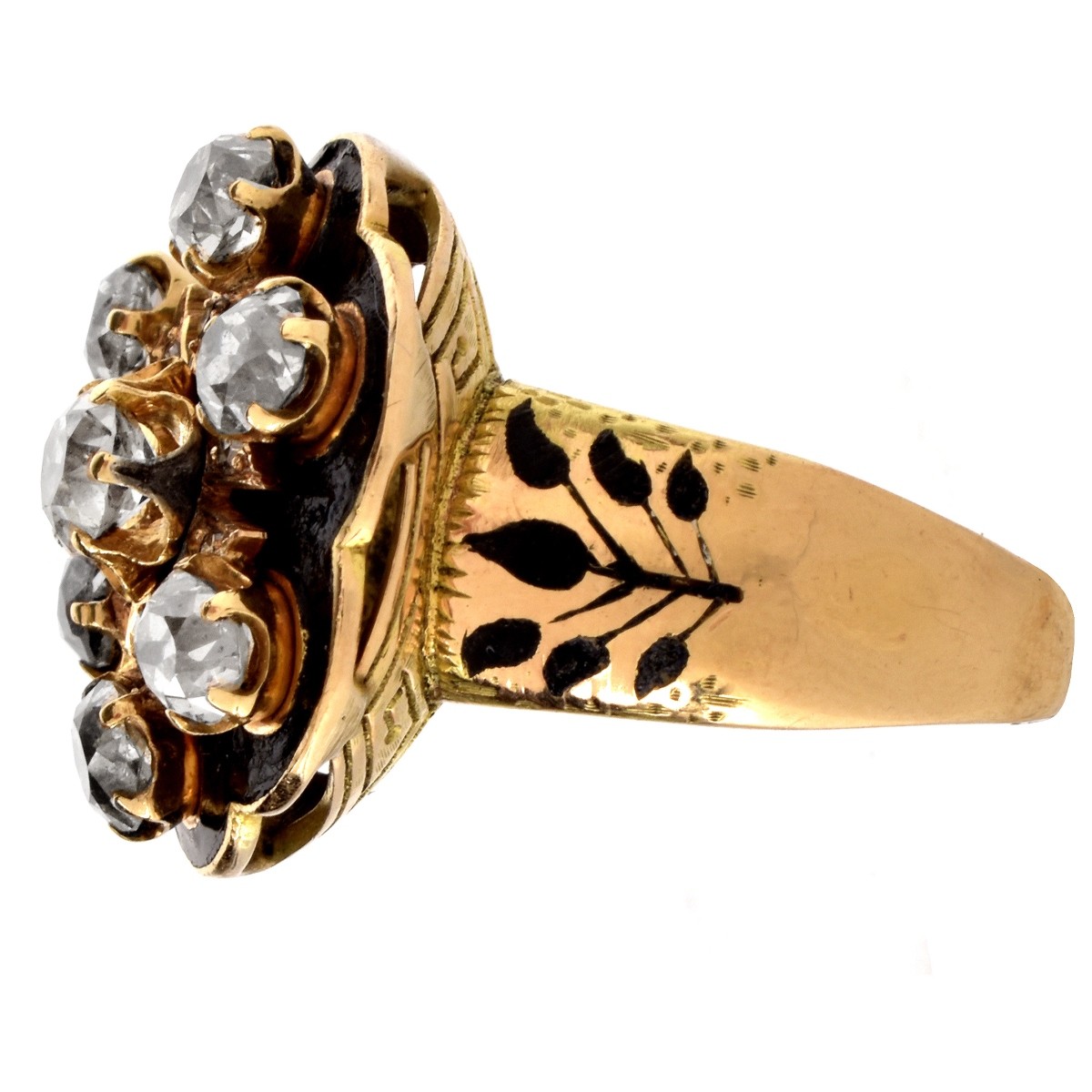 Antique Diamond, Enamel and 14K Ring