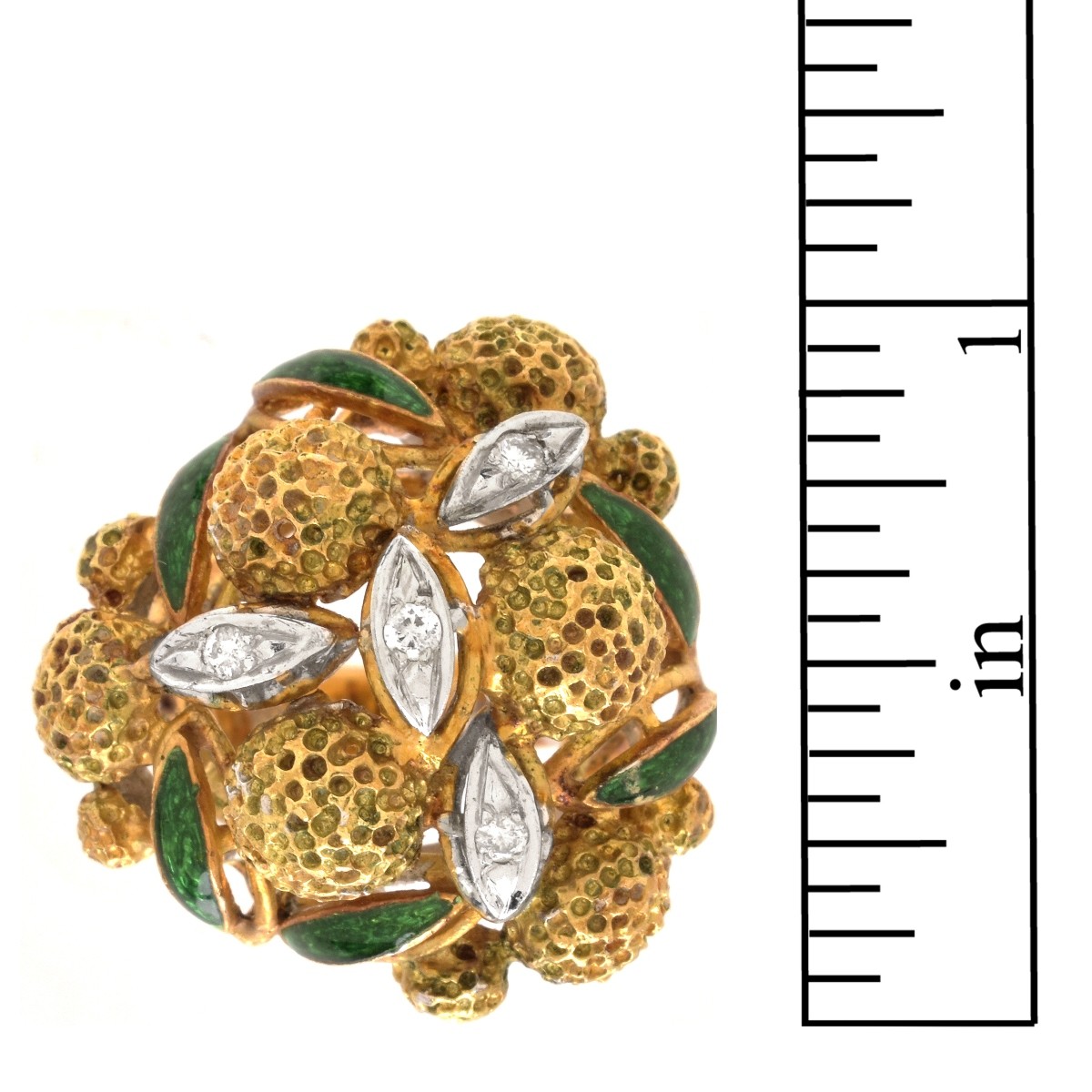 Diamond, Enamel and 18K Ring
