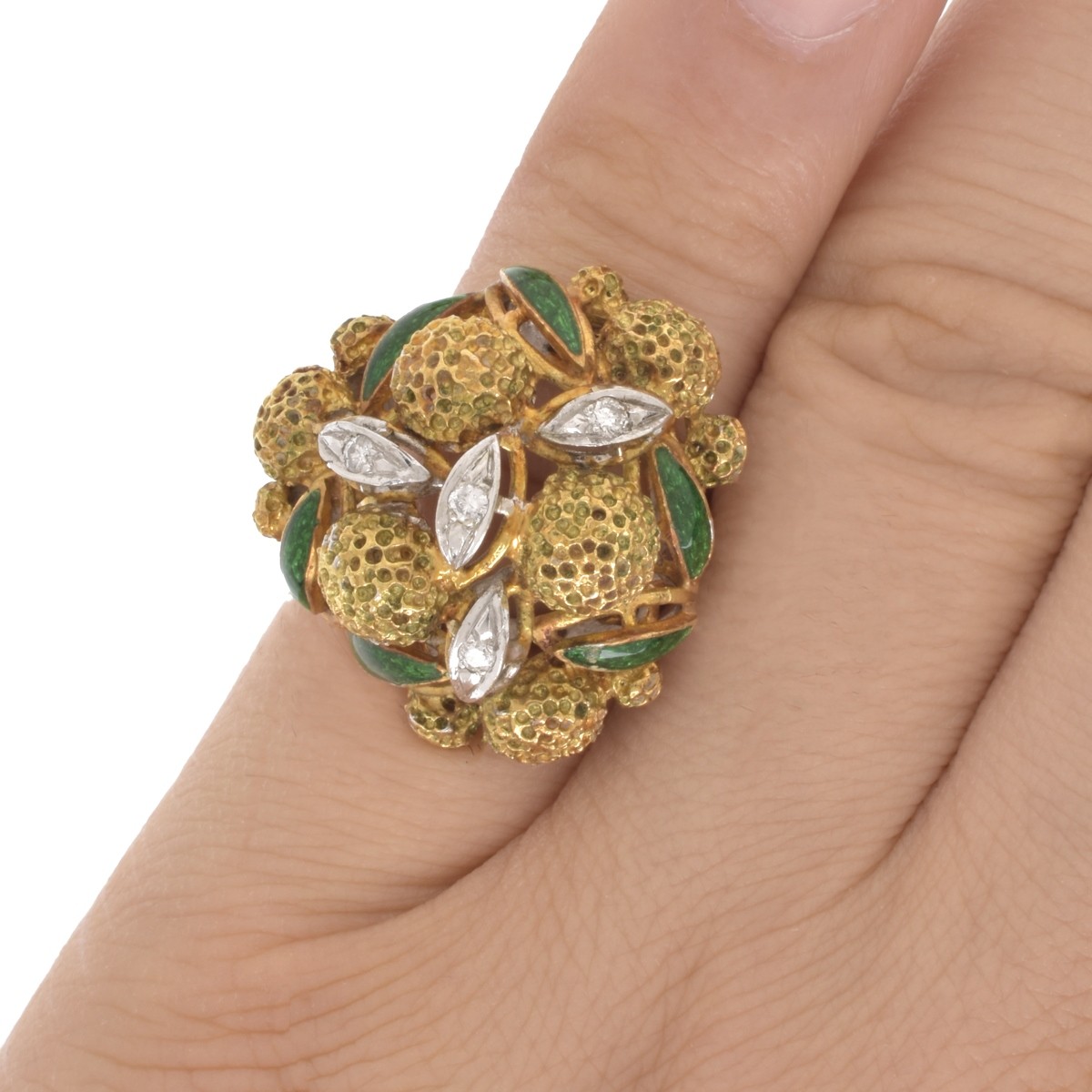 Diamond, Enamel and 18K Ring