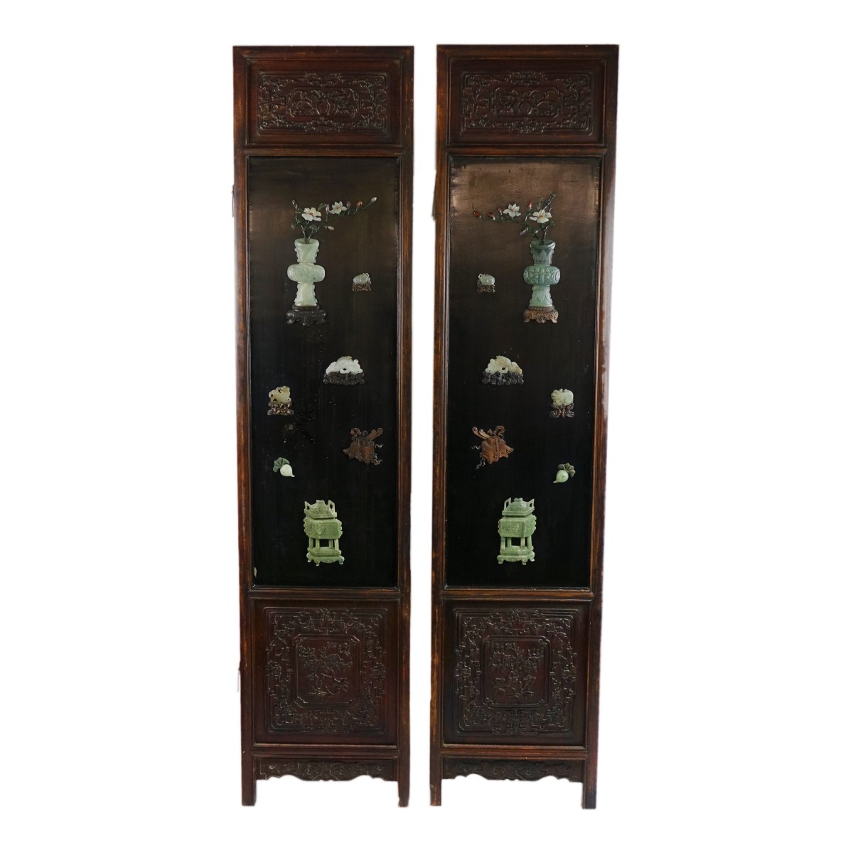 Pair of Large 19th C. Jade Inlaid Panels
